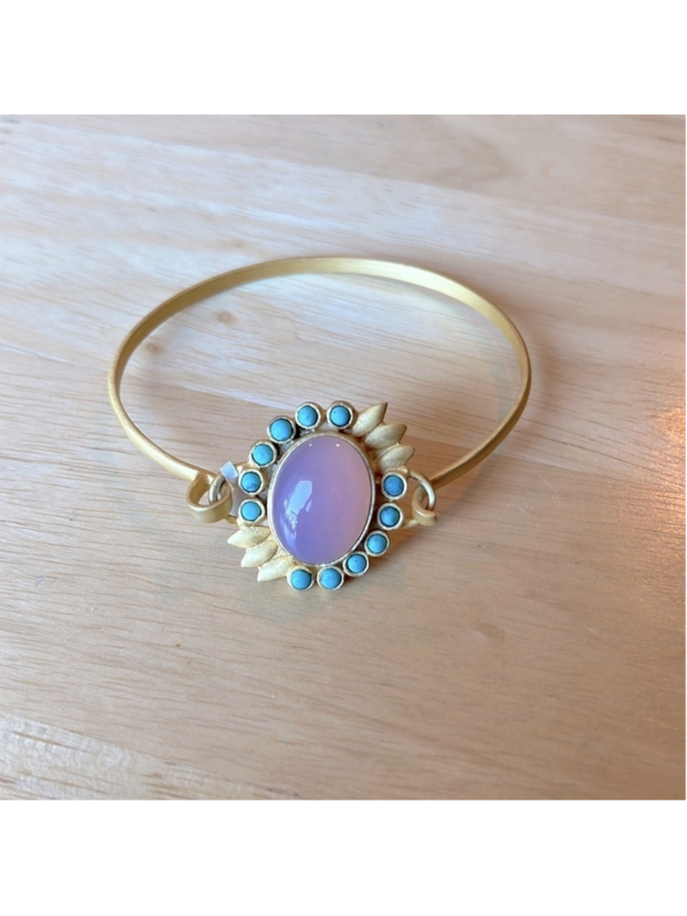 NWT Gold Plated Turquoise and Pink Jade Bracelet